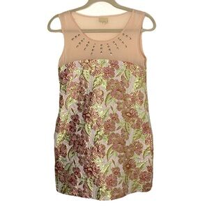 Lyn Around Women’s XS Pink Gold Floral Jacquard Sleeveless Studded Mini Dress
